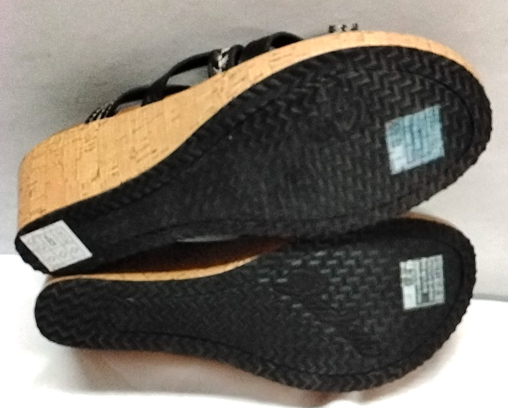 Women’s 10 M CALI From SKECHERS Black Strappy Sandals Luxe Foam Cork Wedge 31714