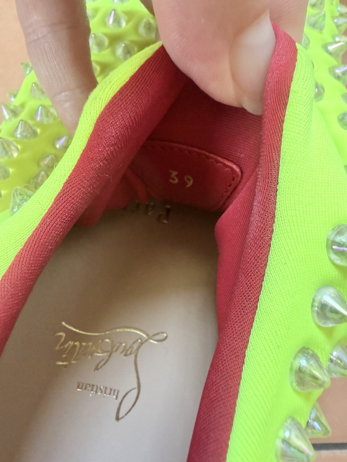 STUNNING CHRISTIAN LOUBOUTIN SPIKE SOCK ,slip-on sneakers in vibrant neon yellow