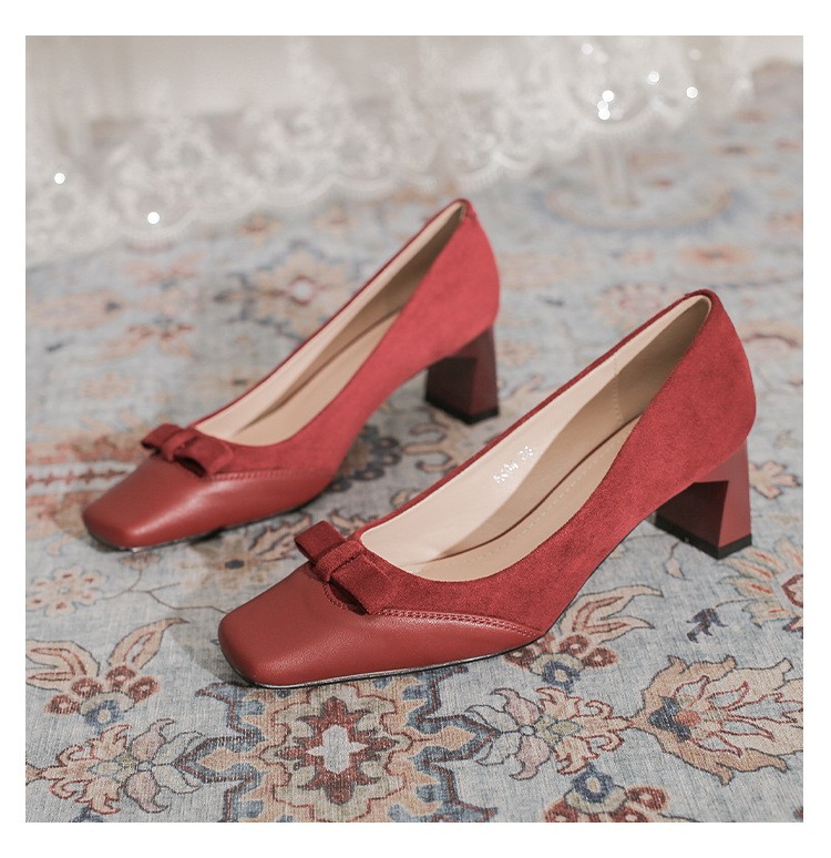 Wedding Shoes Women Square Toe High Heels Bridal Shoes Red Festive Sandals