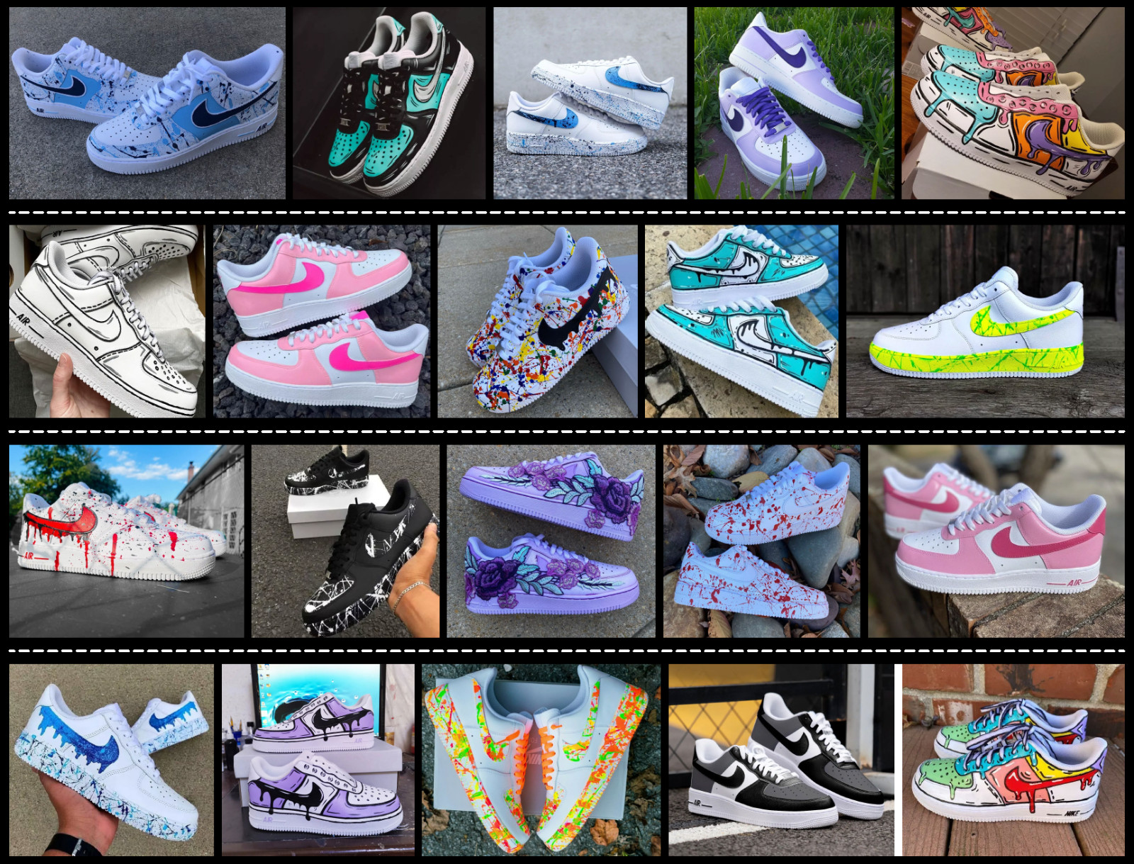 Nike Air Force 1 Custom Glitter Sparkle Sneakers Purple Magenta Pink White Shoes