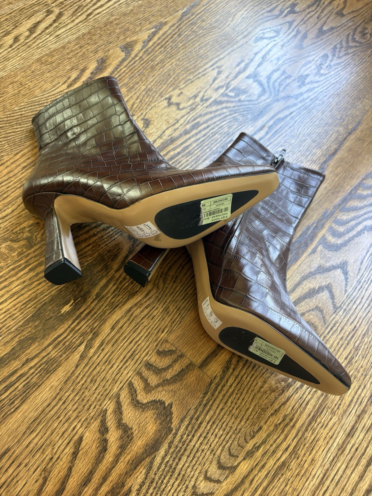 Women Brown Croc Embossed Ankle Boot Pointed Toe Zip Closure Size 38 Brand New