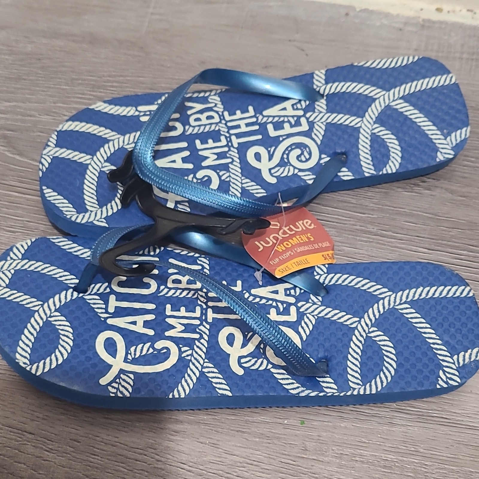 Juncture Women’s Blue/White Nautical Graphic Print Flip Flop Sandals US 6
