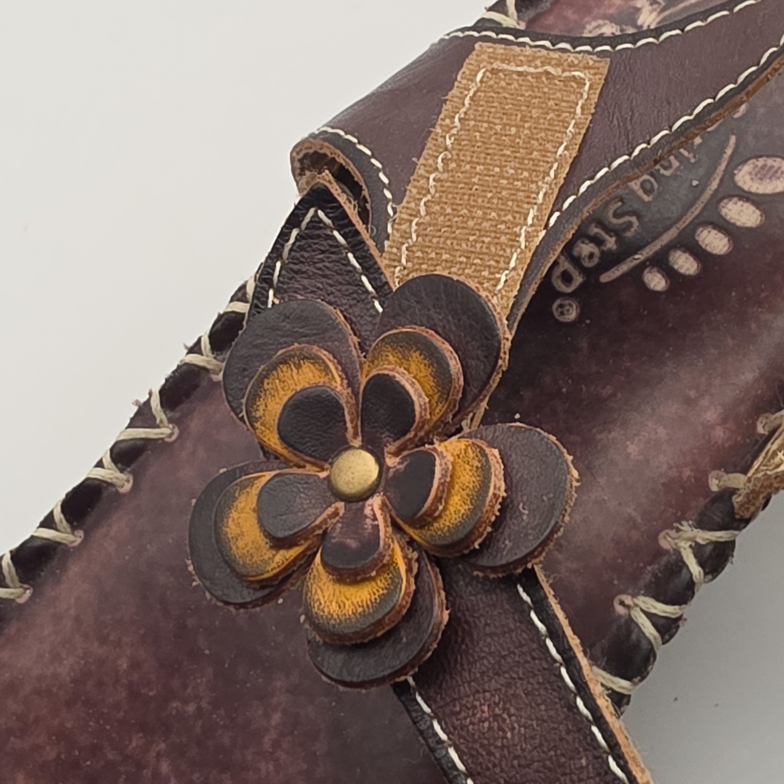 L’Artiste by Spring Step Lilith-BR Brown Leather Floral Wedge Sandals Women’s 39