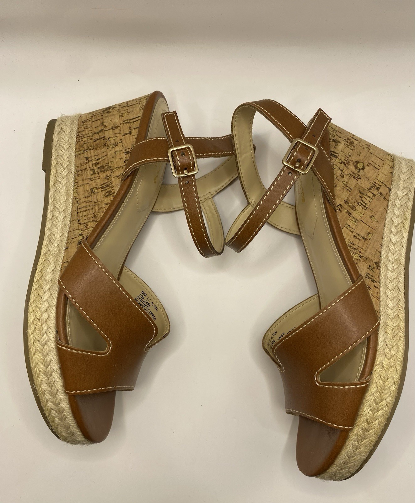 Liz Claiborne Majorca Brown Leather Espadrille Wedge Sandal Womens 6 Memory Foam
