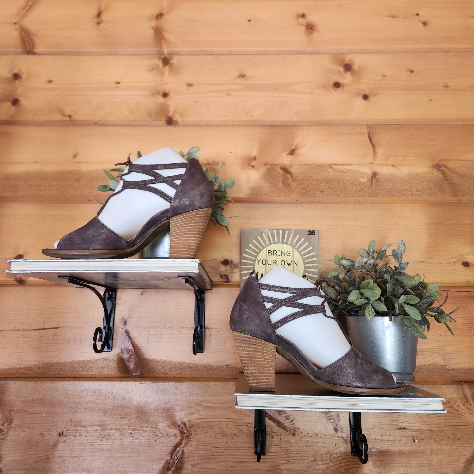 Paul Green Veronica Block Heel Leather Sandal Earth Metallic Strappy US 7/UK 4.5