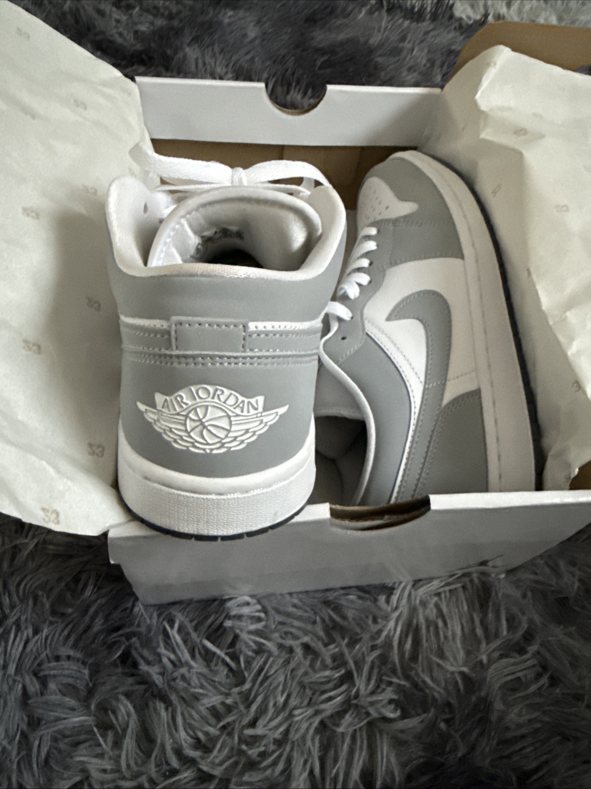 Size 9.5 – Jordan 1 Low White Wolf Grey W