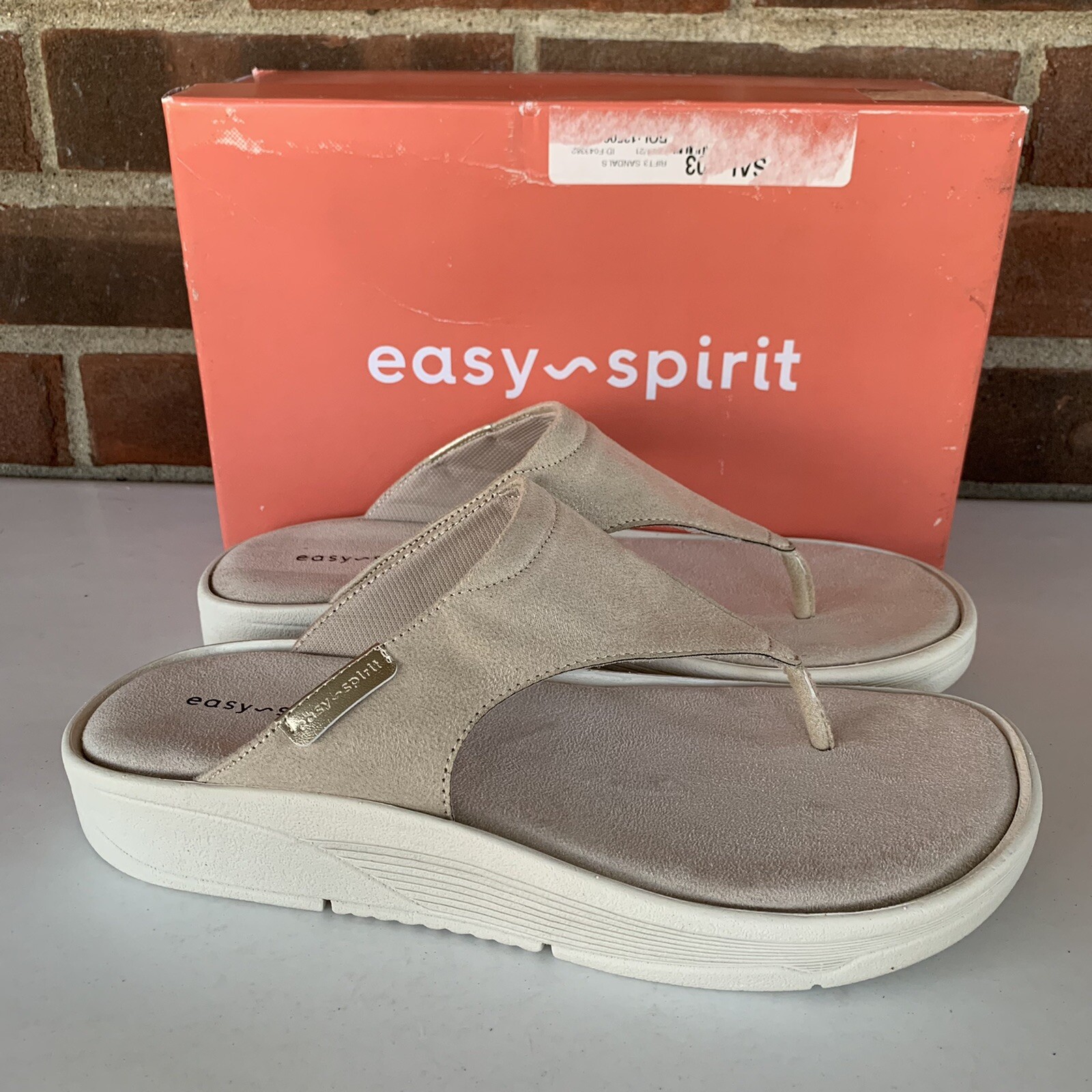 Easy Spirit Rift2 gray thong slide platform wedge sandals US 8 M