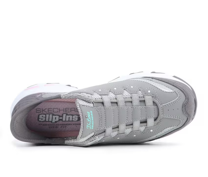 Skechers Womens Shoes Slip Ins Gray Pink Slip On Wide Fit D’lites Comfort 150238