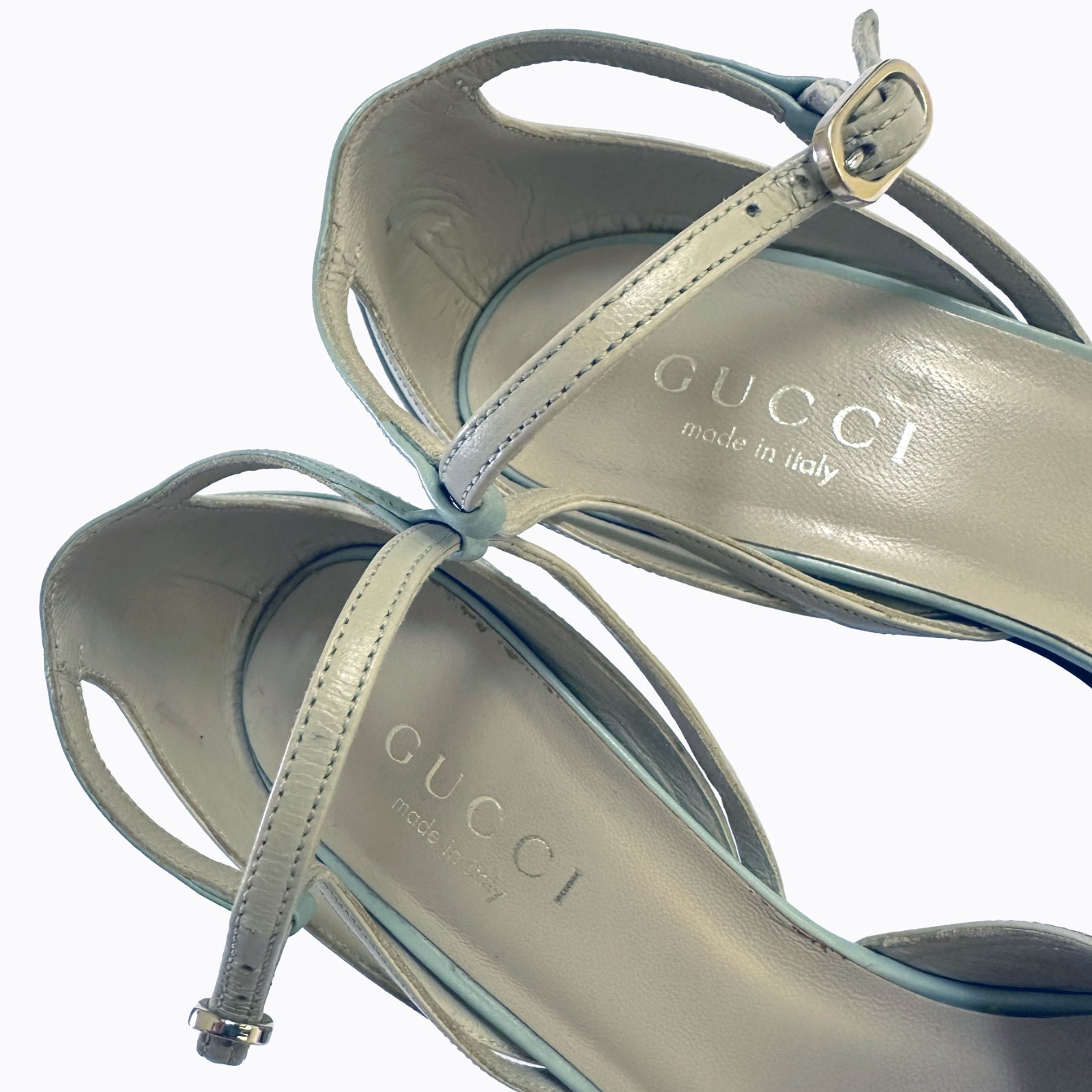 Vtg Gucci Tom Ford 90s Pistachio Mint Green Leather Slingback Stiletto Heels 7B