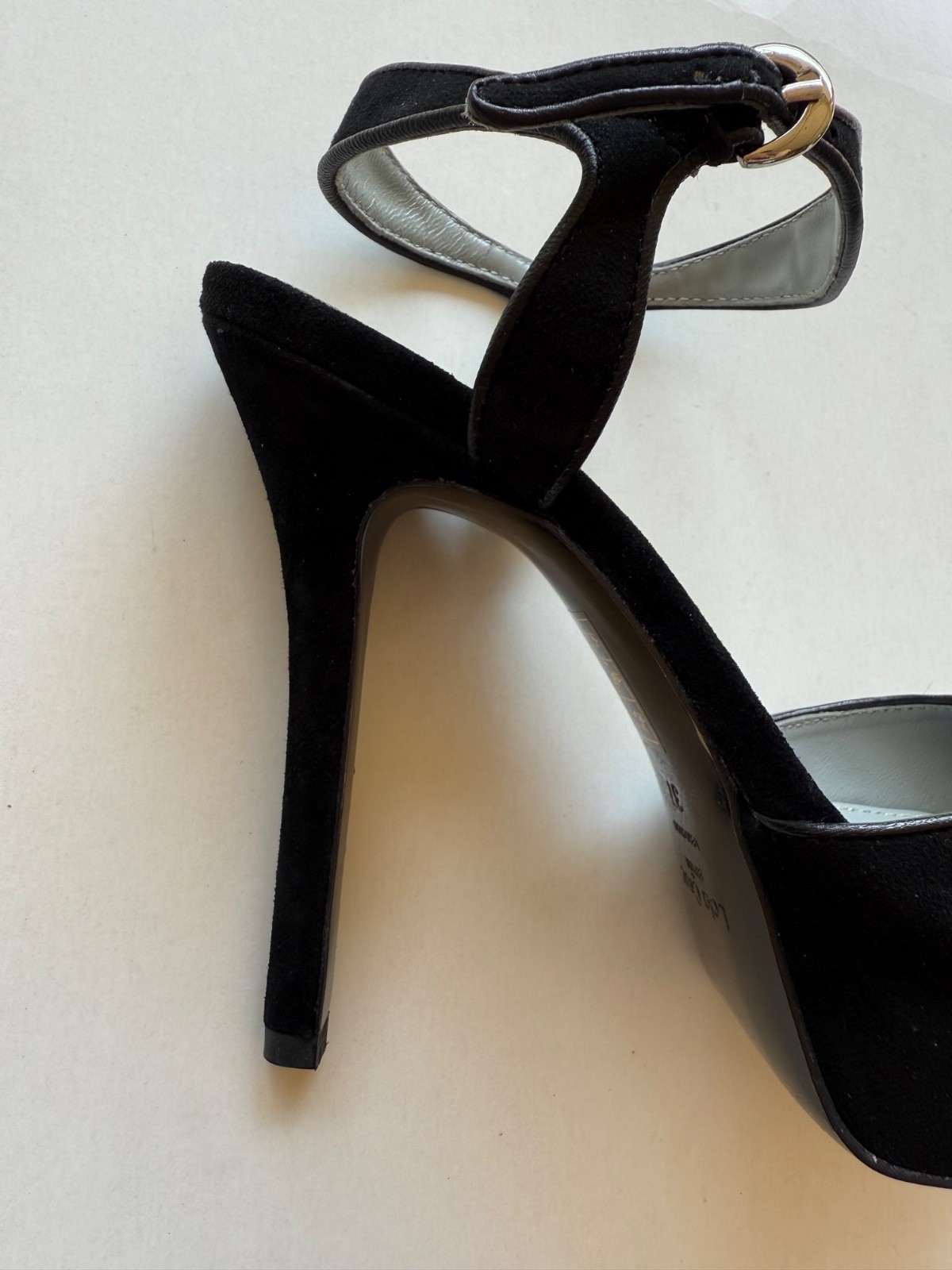 Lola Cruz España Platform High Heels Ankle Strap Black Suede Peep Toe Sz EUR 37
