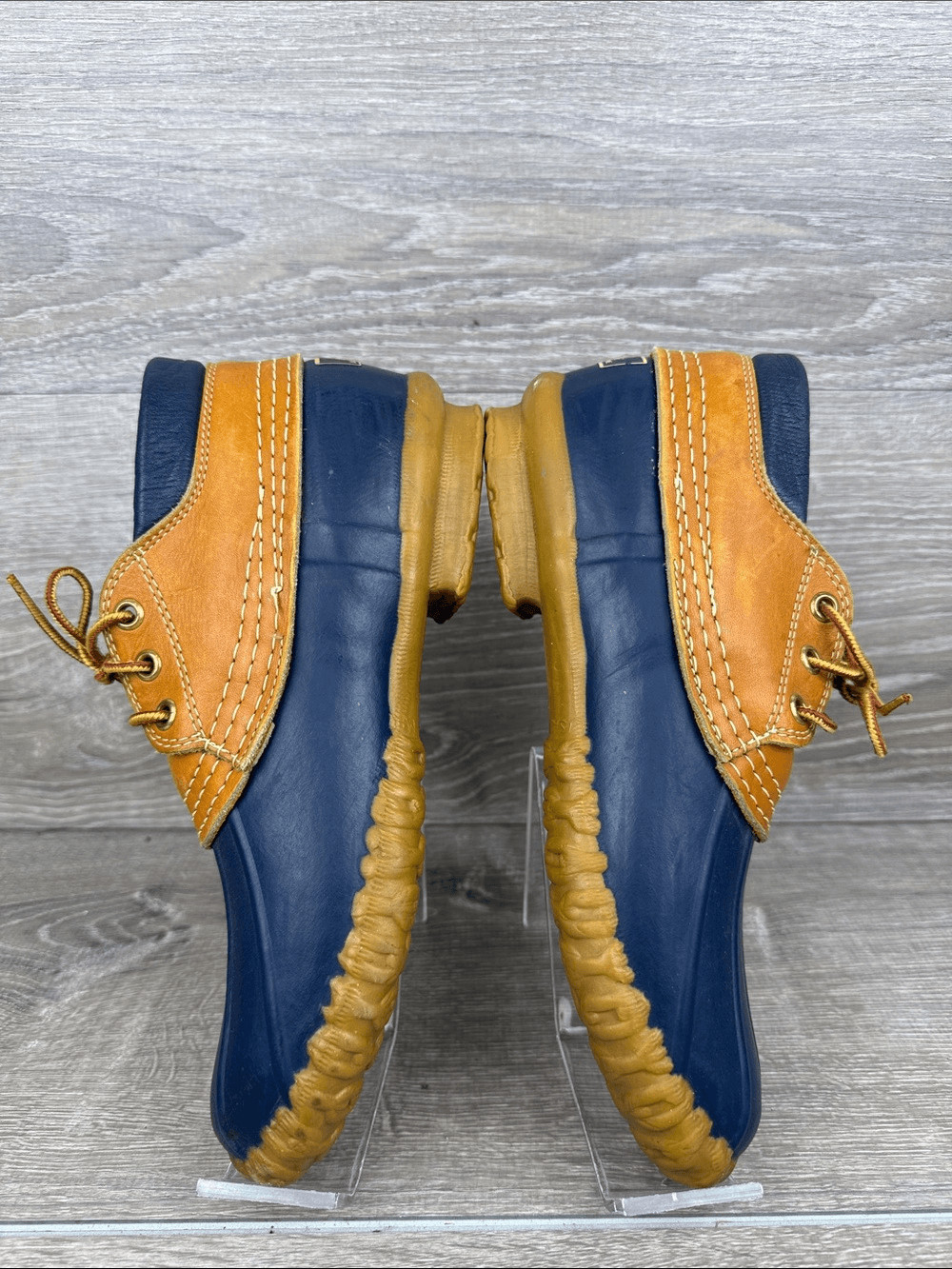 L.L. Bean Maine Hunting Shoe Women’s Sz 8 Waterproof Tan Leather Navy Moc Boots