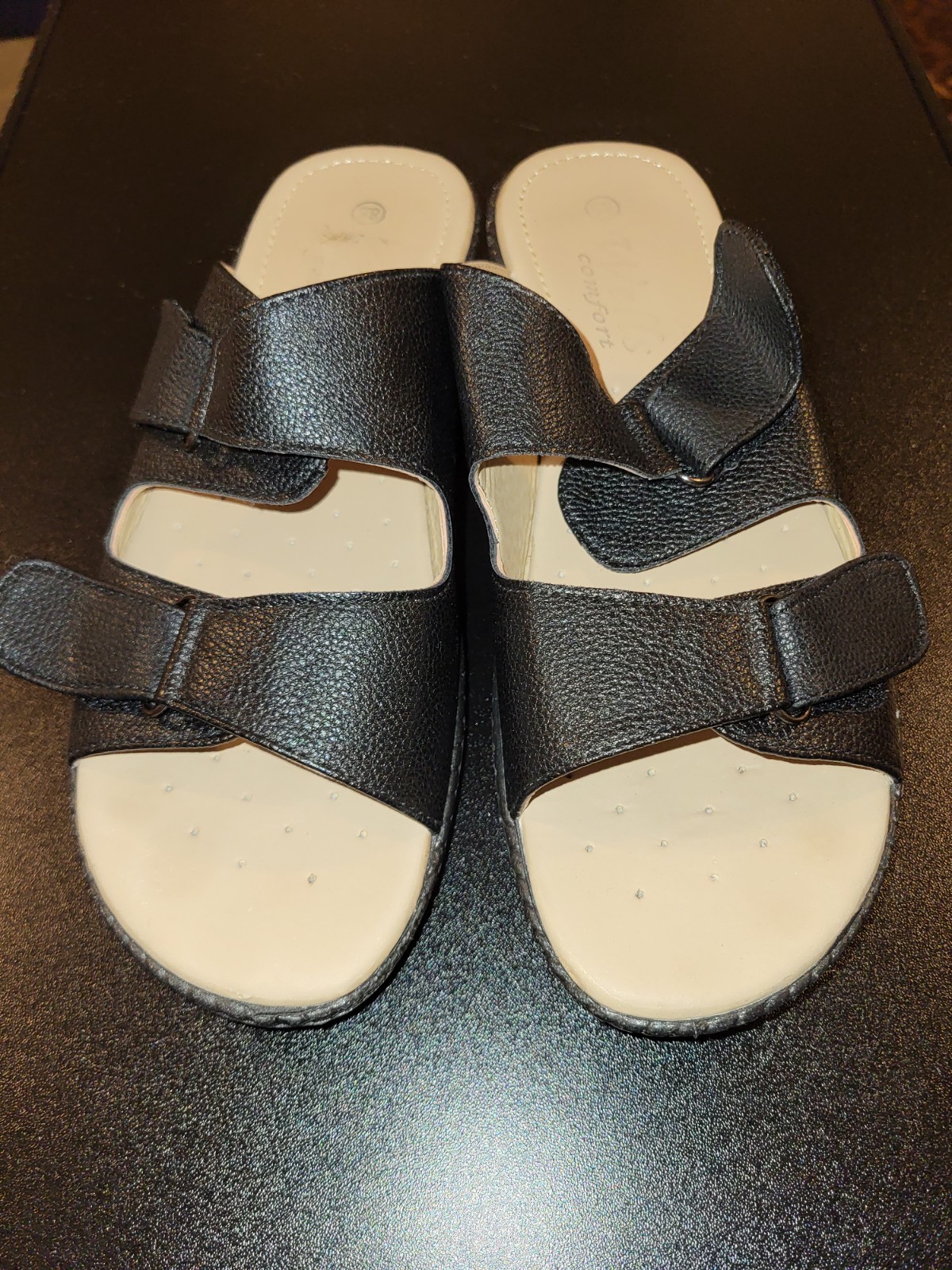 Wells Comfort Adjustable Slide Slip On Sandals Women’s Size 8.5 m Black