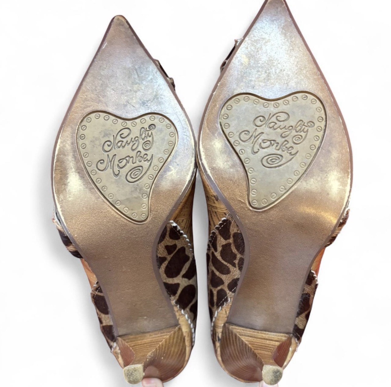 Naughty Monkey Cork Board Print Stiletto Heels Giraffe Print Buckle Size 6.5