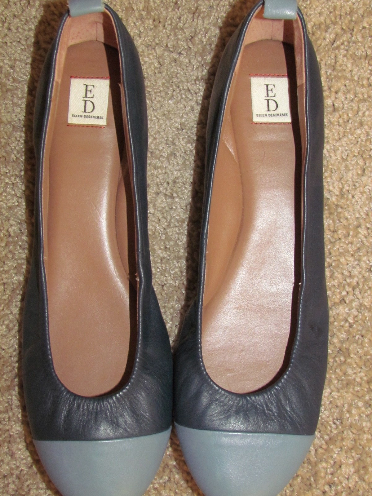 ED Ellen Degeneres Navy Blue Cap Toe Designer Ballet Flats Lilliane 9.5 M