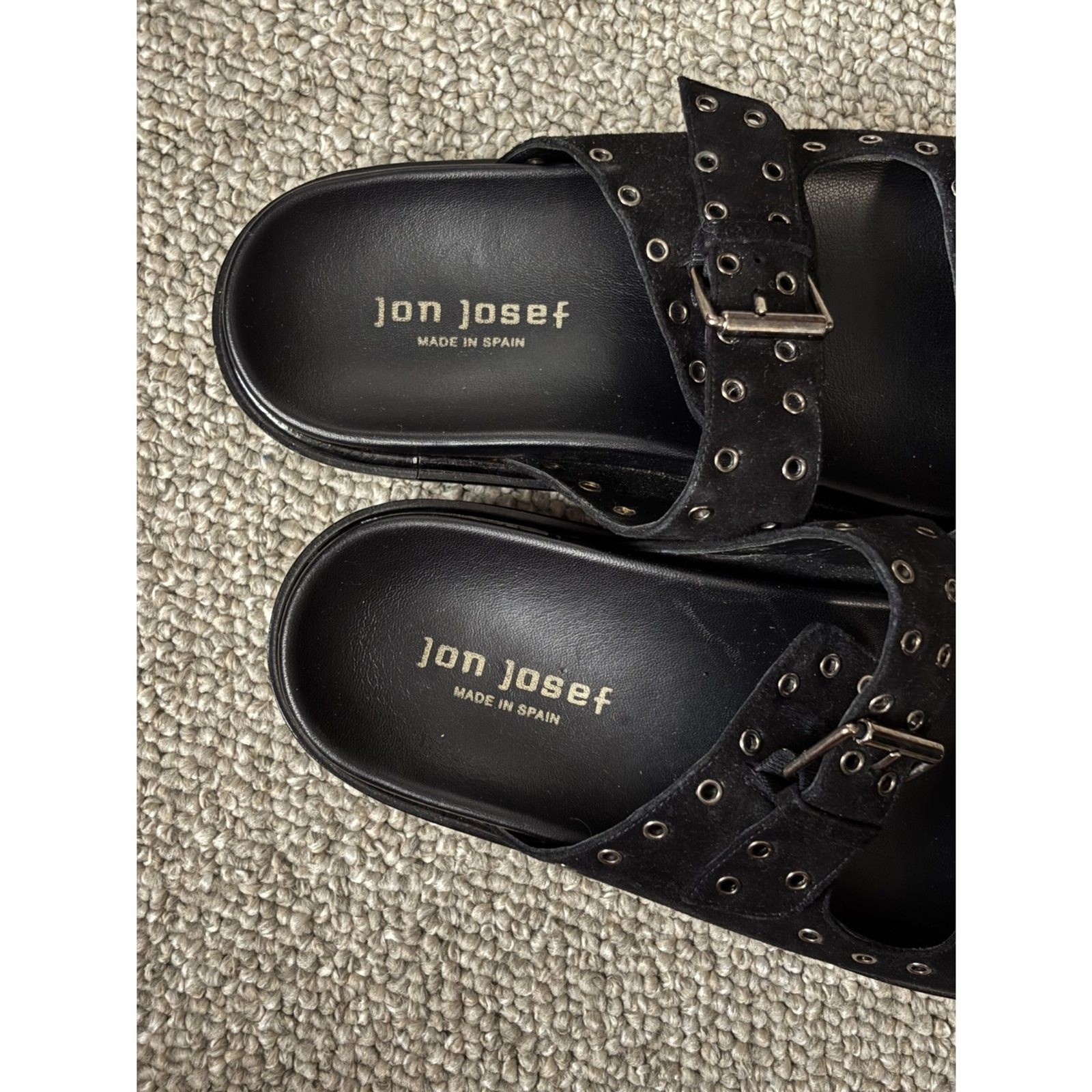 Jon Josef «Bold» Black Suede Grommet Sandals Size 9-9.5