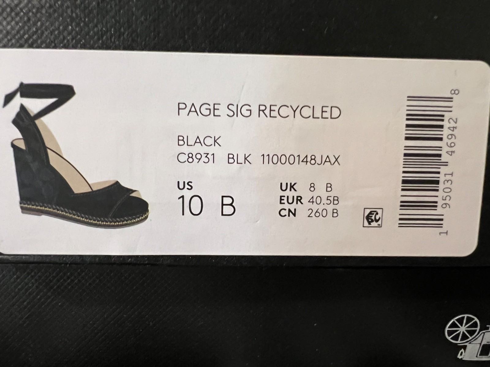 COACH – Page Wedge In Recycled Signature Jacquard | Black Size 10- Brand New