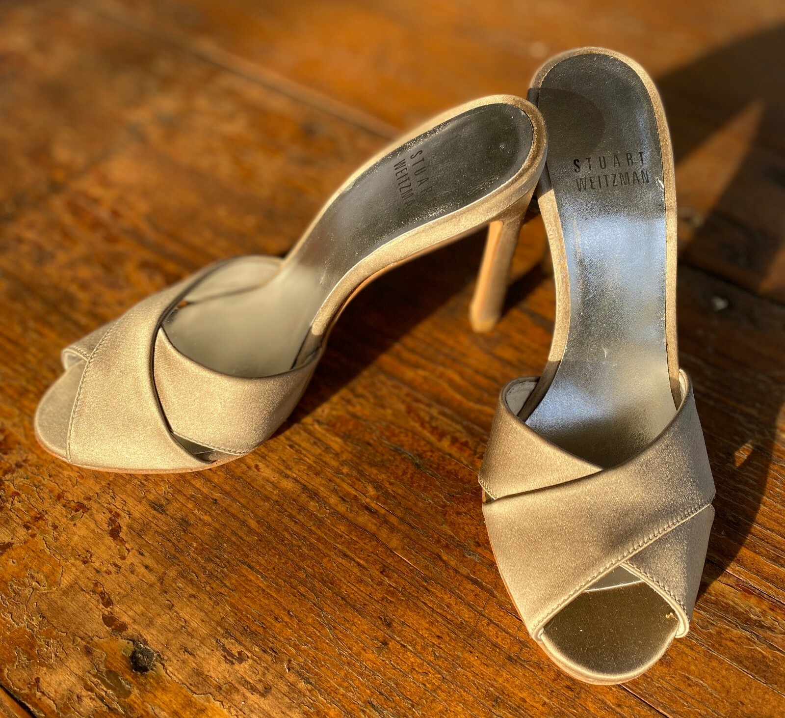 Fairytale Stuart Weitzman Stiletto Heel Peep Toe Misty Satin Size 5