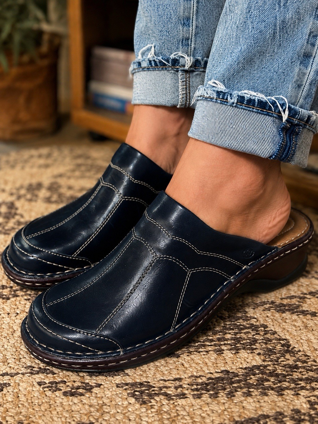 Josef Seibel Catalonia Mules Clogs Navy Blue Leather 9 EU 40 Slip On Comfort