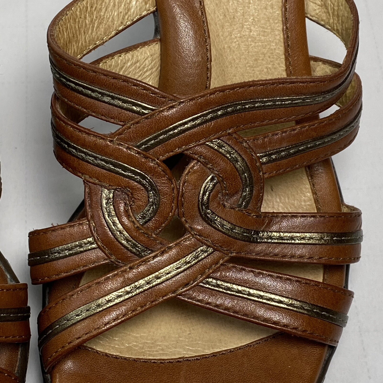 Sofft Leather Sandals Braided Slide Brown Heeled 3.5 in Heels Women’s Size 6