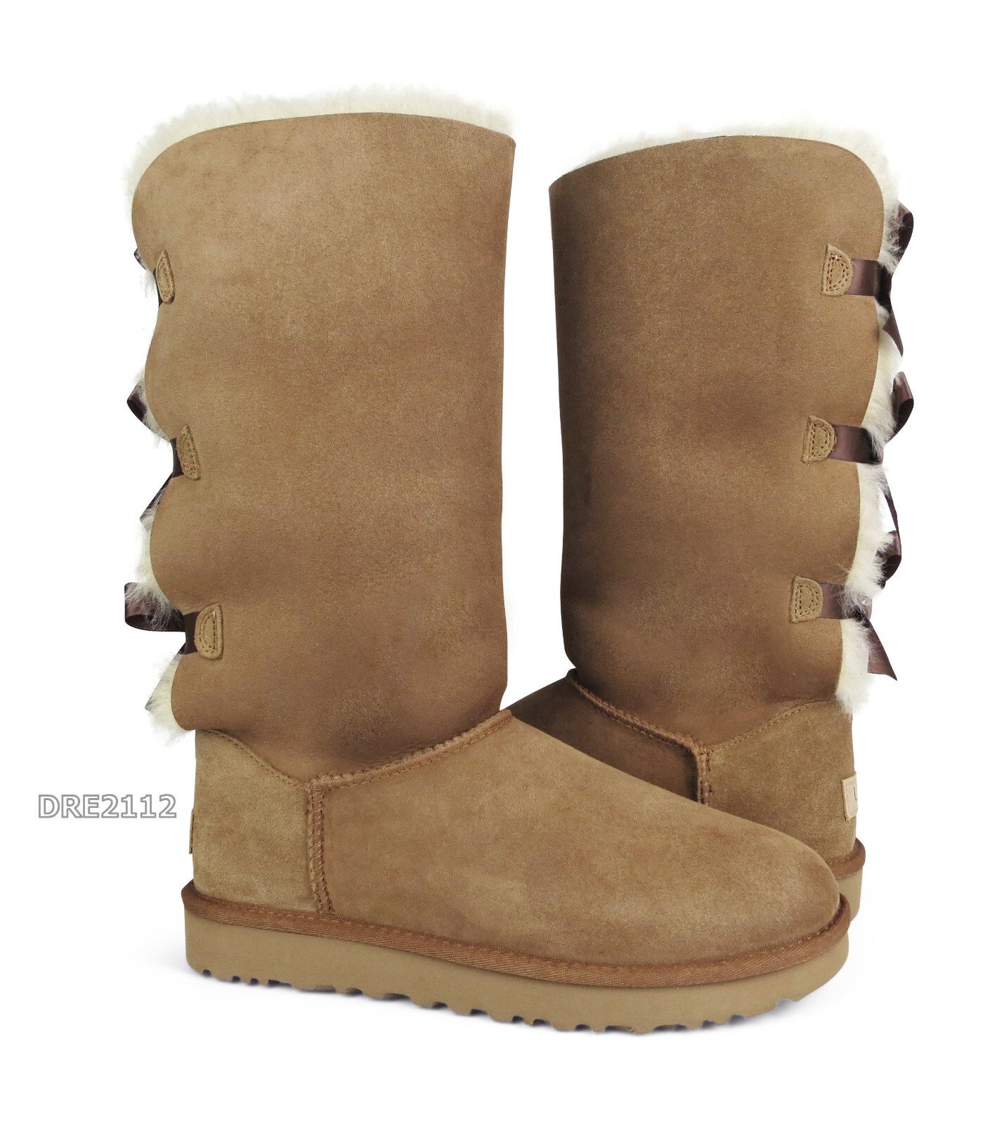 UGG Bailey Bow Tall II Triple Chestnut Suede Fur Boots Womens Size 7 *NIB*
