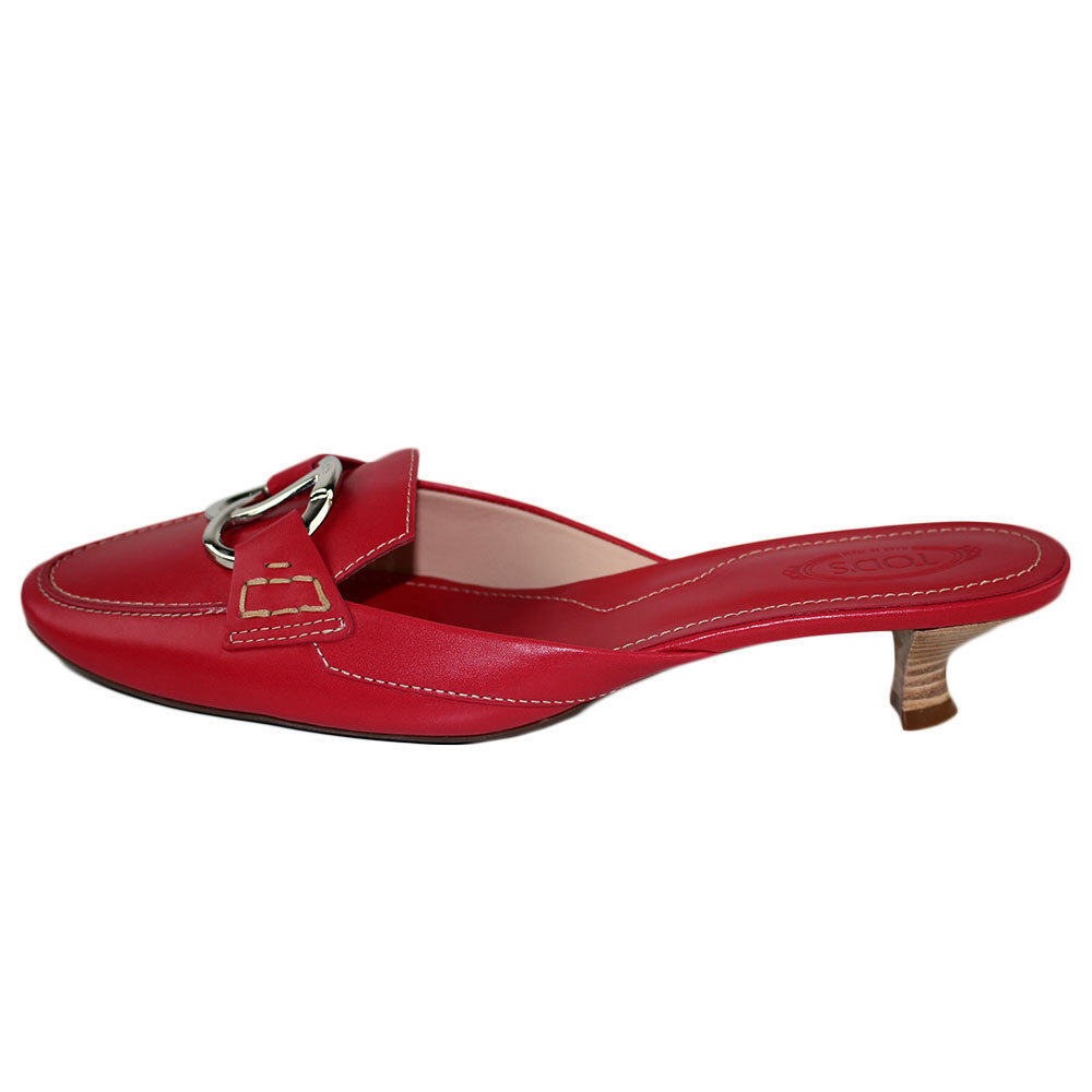 NIB Tod’s Women Klimt Sabot Leather Heels Red Size 9.5 39.5