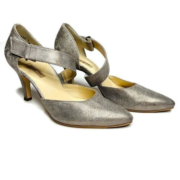 Paul Green Single Cross Strap Heels pumps Shoes Metallic glitter silver size 5