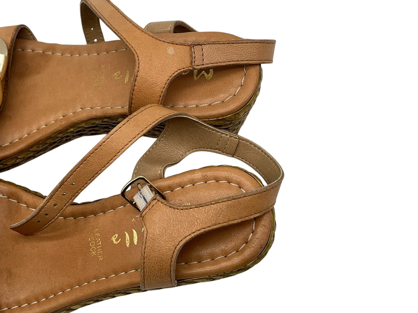 MarIella Women’s Tan Leather Chain Espadrille Wedge Sandals Size 38 Italy