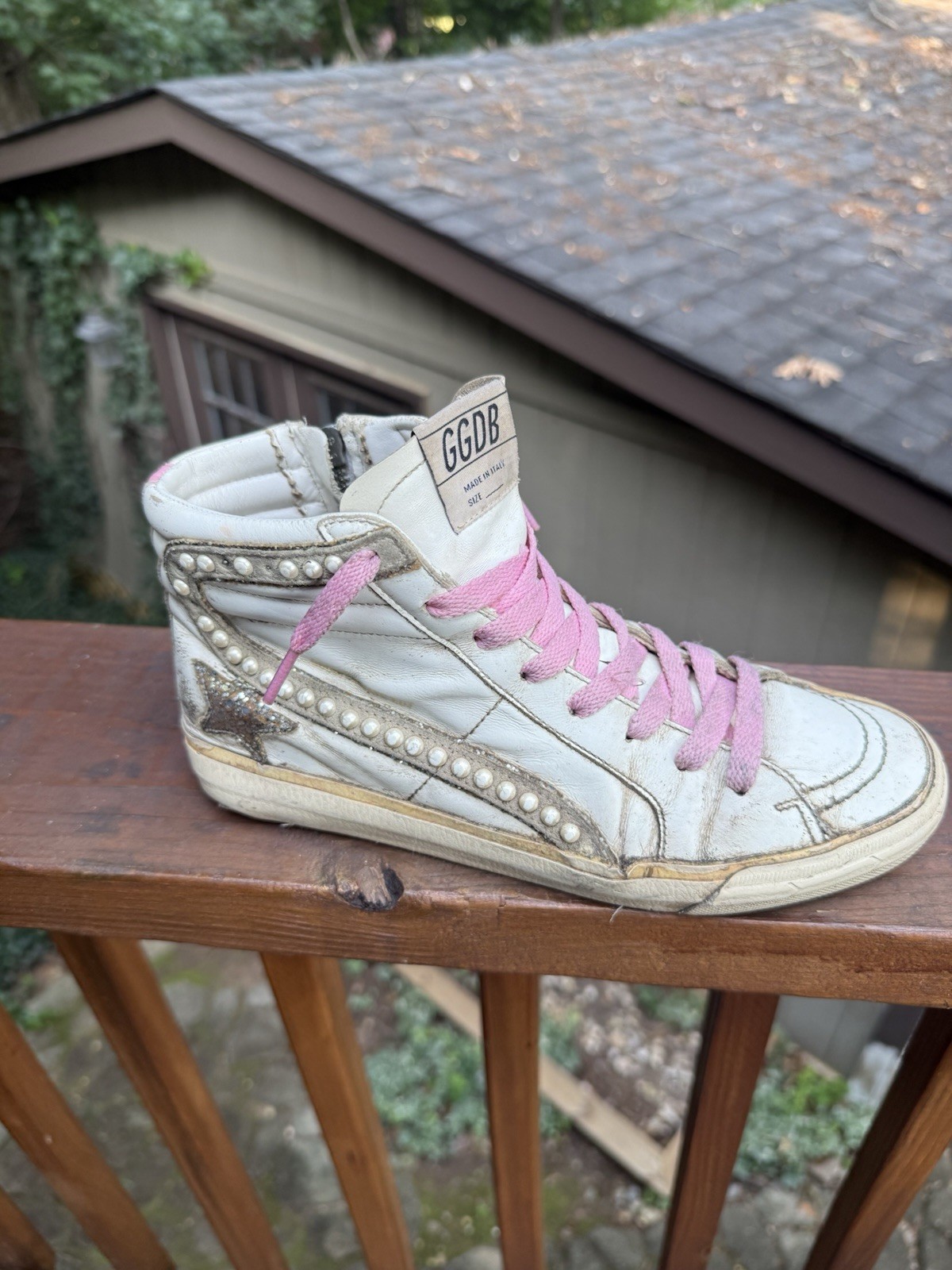 Golden Goose Slide Pink Suede White Canvas Women’s Size EU 38 / US 8