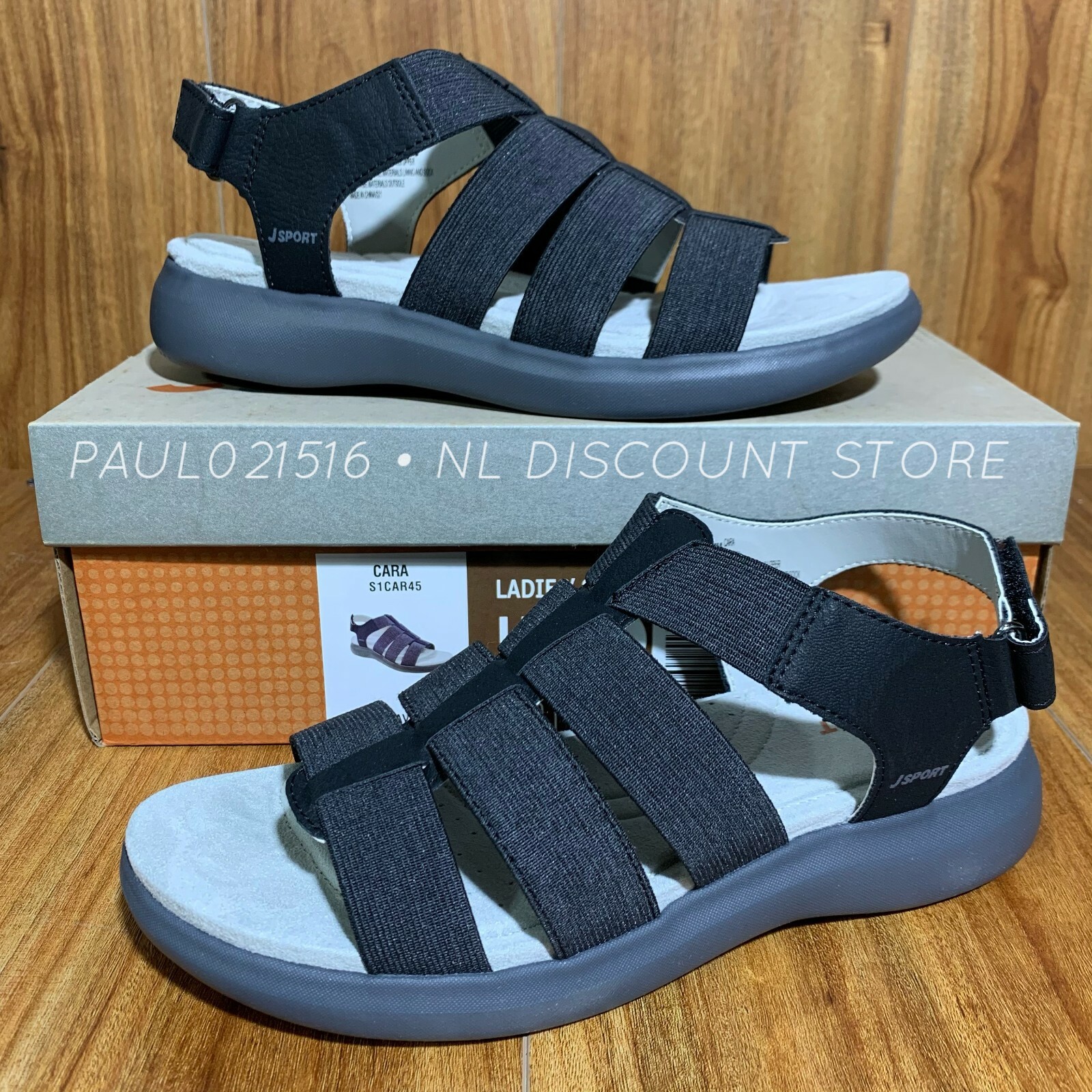 JSPORT Women’s Cara Lightweight Strappy Sandals ~ Black ~ Sizes & Condition