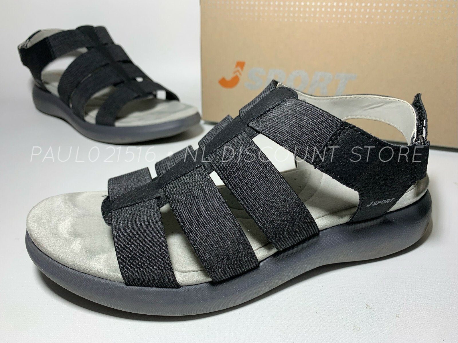 JSPORT Women’s Cara Lightweight Strappy Sandals ~ Black ~ Sizes & Condition