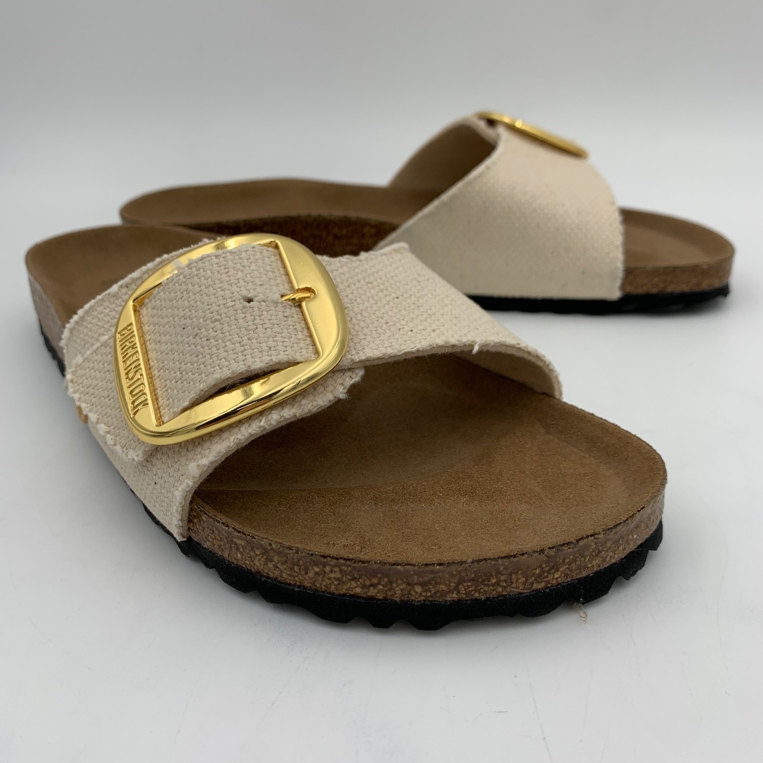 Birkenstock New w/ Box Madrid Big Buckle Rivet Logo Vegan Canvas Eggshell Tex N