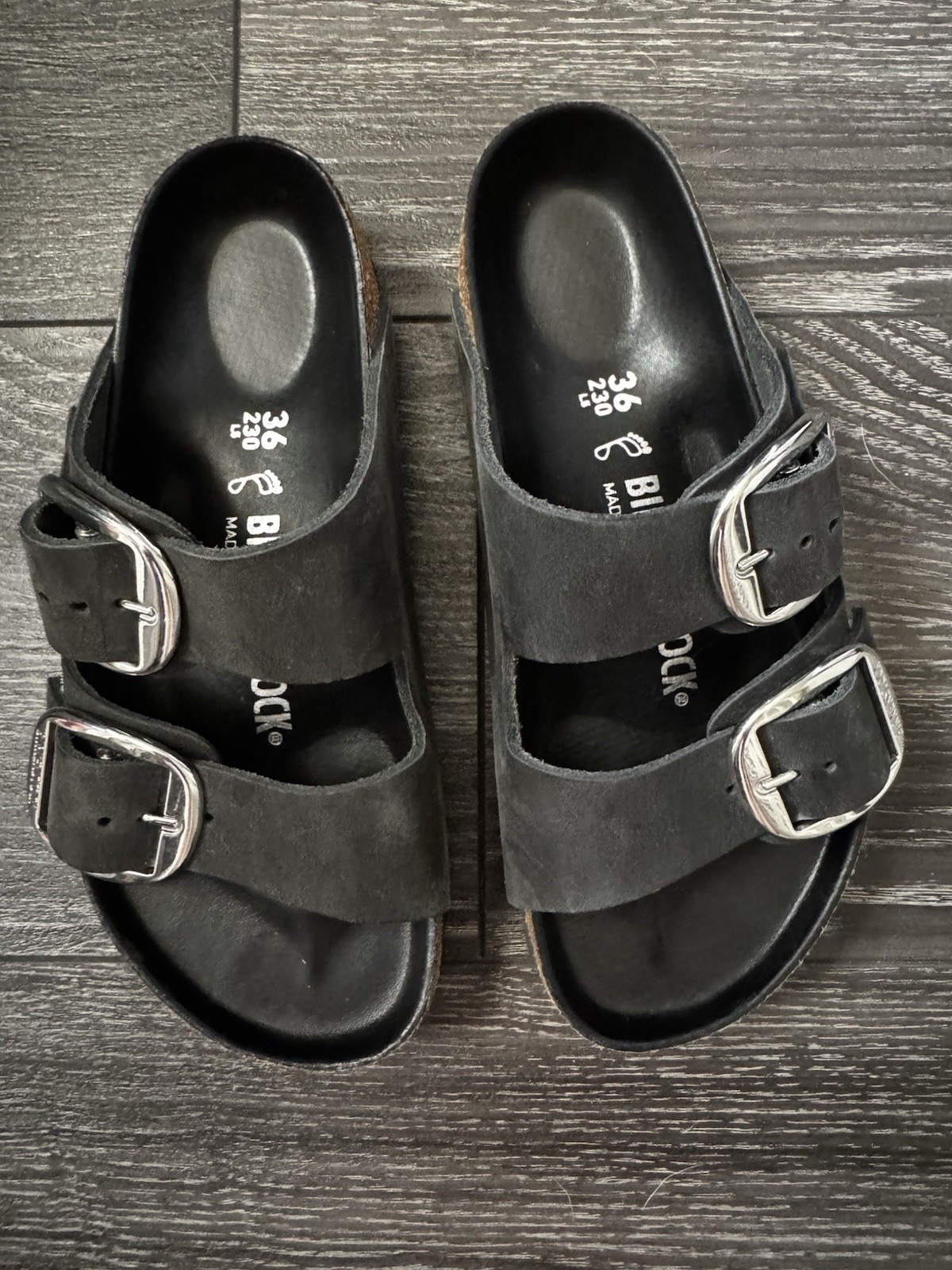 Birkenstock Arizona Big Buckle Black Oiled Leather Size 36 US 5 Narrow Sandals
