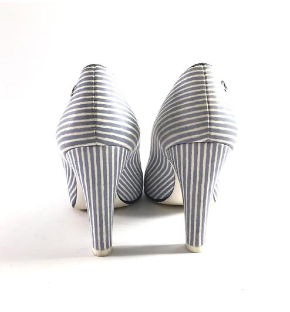 CHANEL Striped High Heel Pumps 34.5 22.5cm 8.9in Pointed Toe
