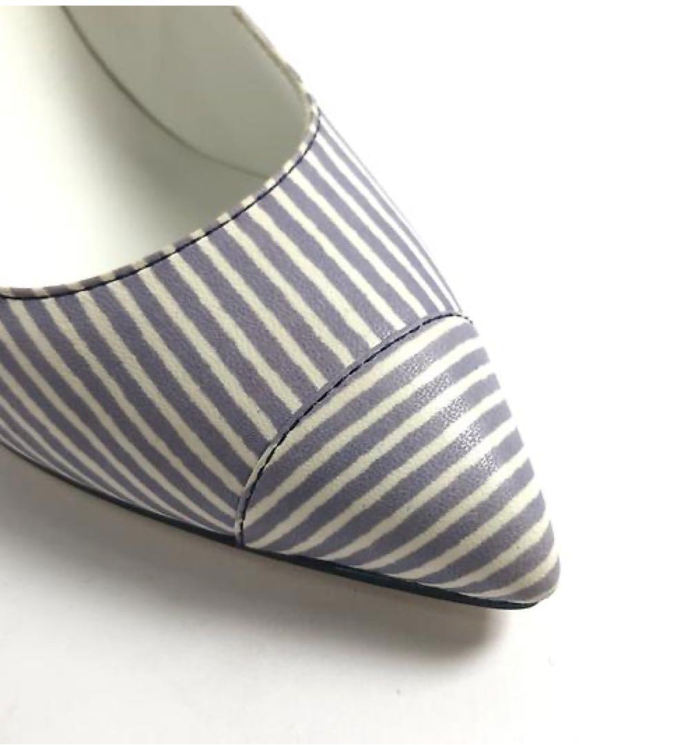 CHANEL Striped High Heel Pumps 34.5 22.5cm 8.9in Pointed Toe