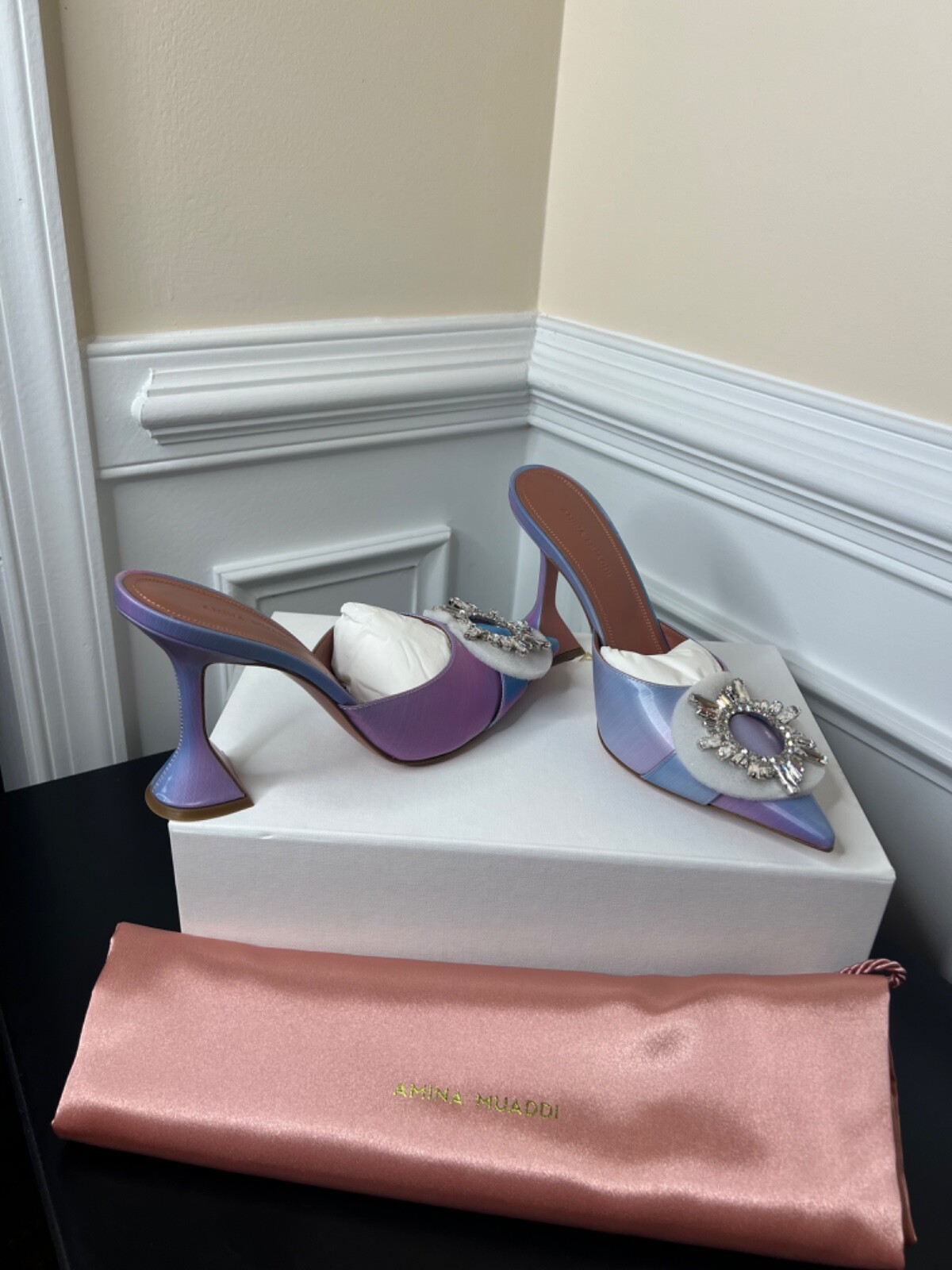 Amina Muaddi Begum Mules Shadow Fairy Tale Size 8.0