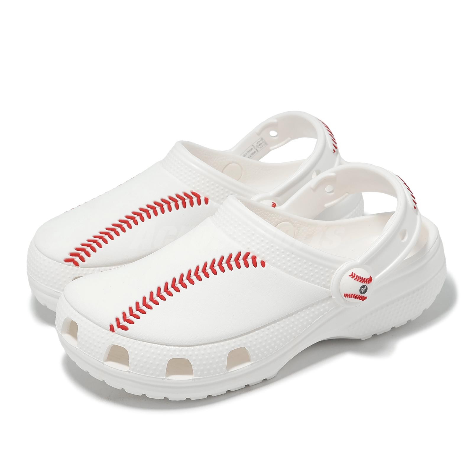 Crocs Classic Baseball Clog K White Red Kids Preschool Slip On Sandal 211259-100