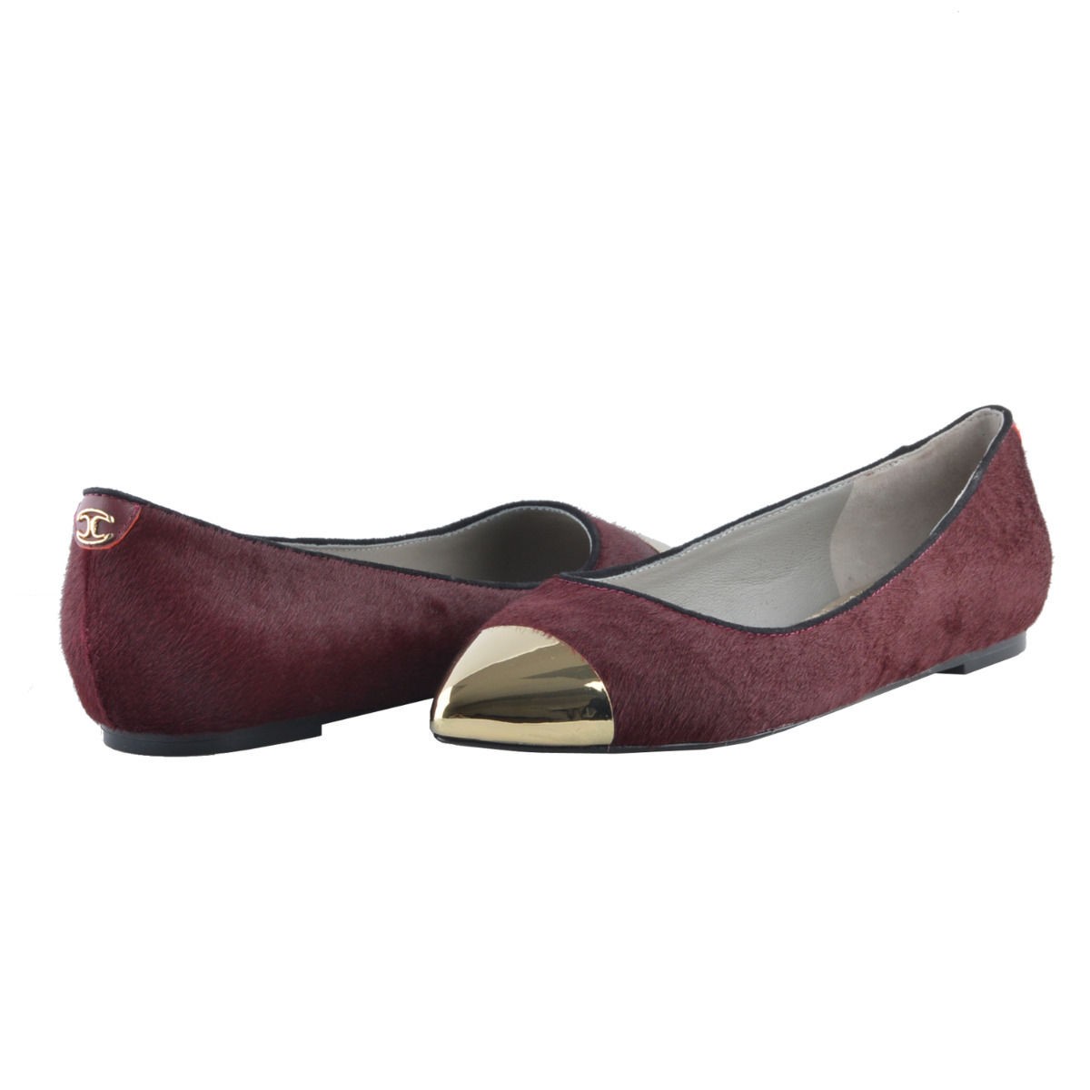 Just Cavalli Women’s Burgundy Pony Hair Ballet Flats Shoes US 6 IT 36