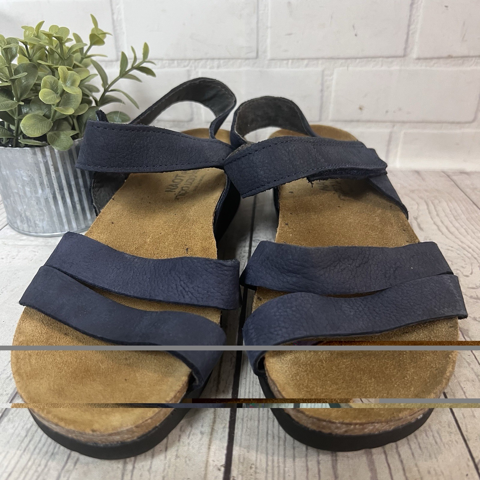 NAOT Kayla Women’s Navy Blue Nubuck Leather Comfort Wedge Sandals EU 38 US 7