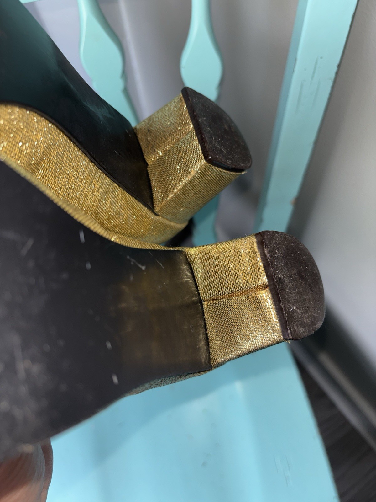 Rare Vintage Women Gold Metallic Lame Knee-High Go Go Boots