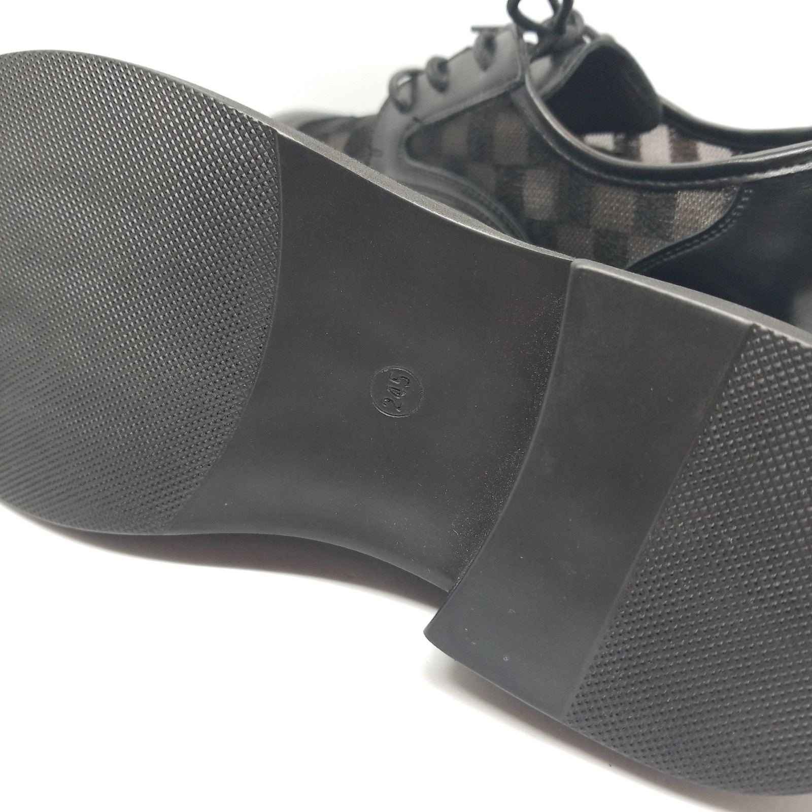 Size 8 Black Man Made Leather Black &Sheer Check Oxford Shoes Grunge