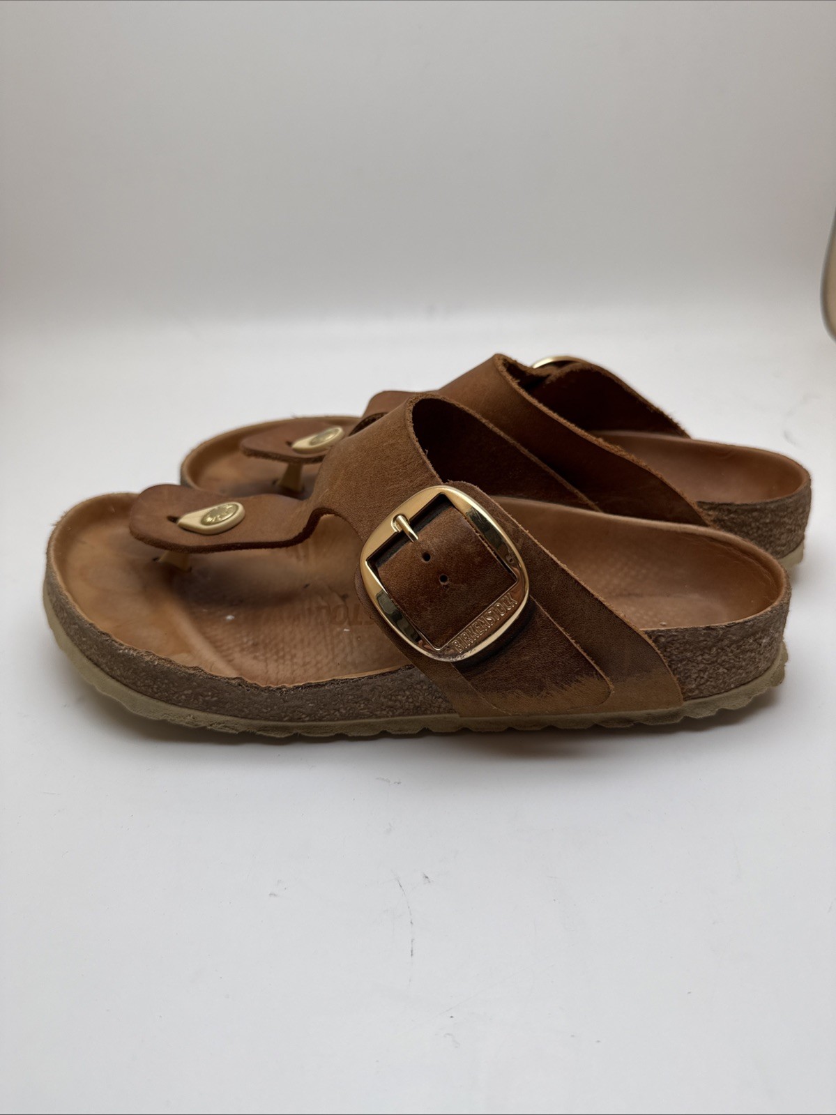 Birkenstock Gizeh Big Buckle Oiled Leather Thong Sandals 38(US 7)Cognac Germany