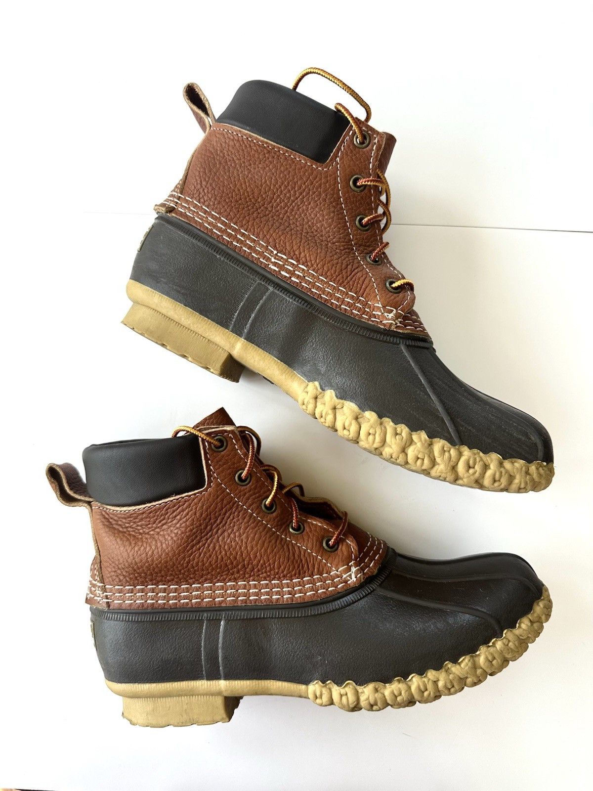 LL Bean Duck Bean Boots Women Size 9 Unlined Rolled Leather Vintage Made in USA