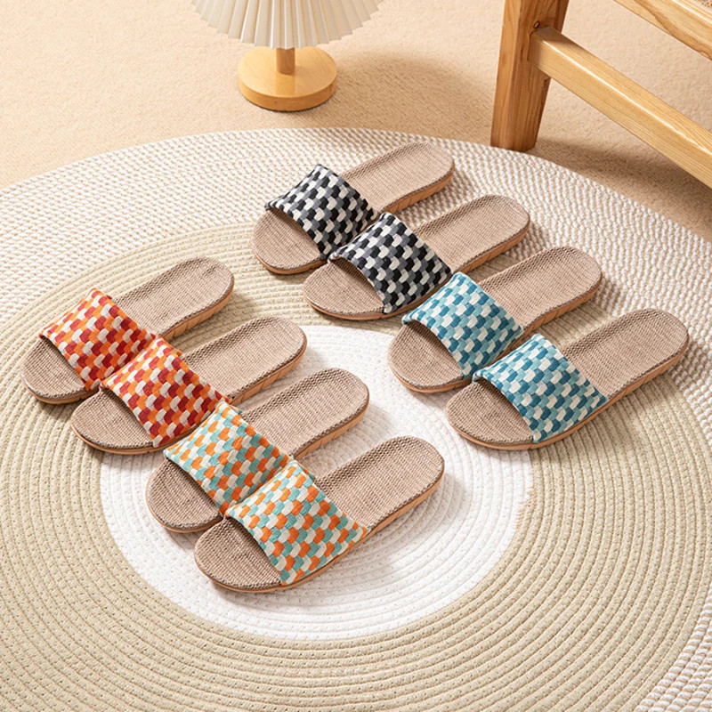 Summer Slippers for Women Home Linen Fabric Trend Designer Shoes Ladies Elegant