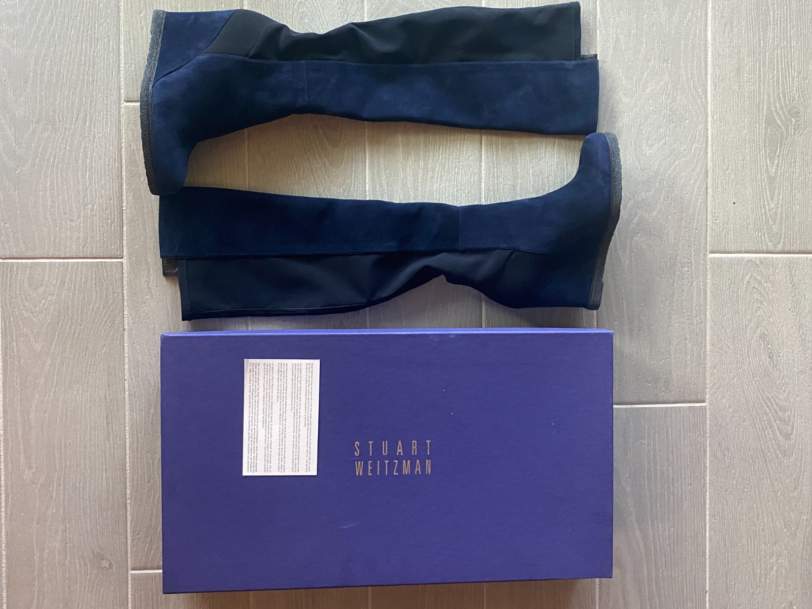 Stuart Weitzman Demiswoon Comfort Blue Suede Wedge Over The Knee Boots 8.5 M NIB