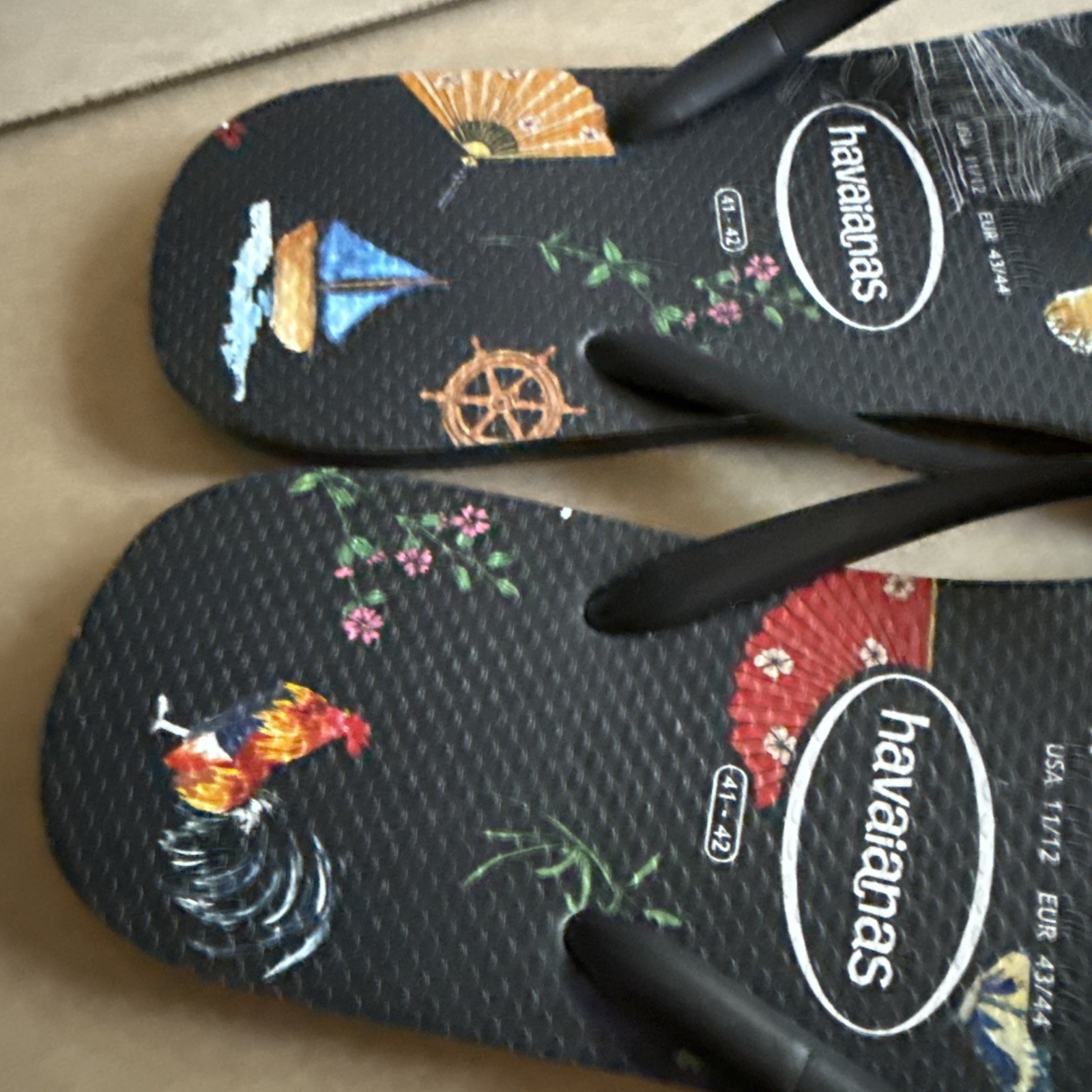 Havaianas Slim Black w/Animals/Flowers/Sailboats EU 41-42 New