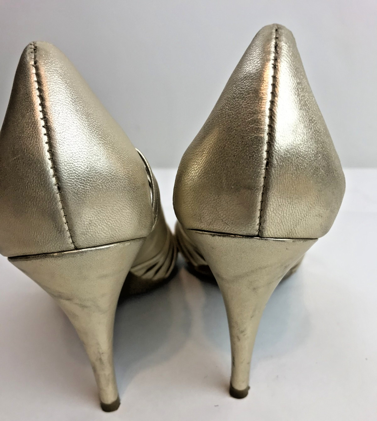 Jessica Simpson–Beige Leather Strappy Peep Toe Stiletto 4.25″ Heels – Sz 8.5M