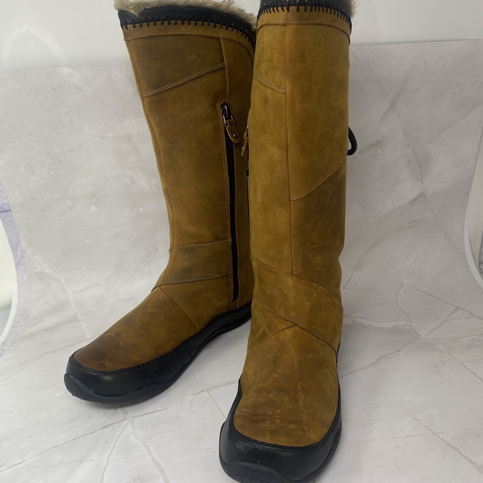 North Face Moccasin Boots Women Sz 6.5 M Janey Primaloft Side Zip Fur Lace Up