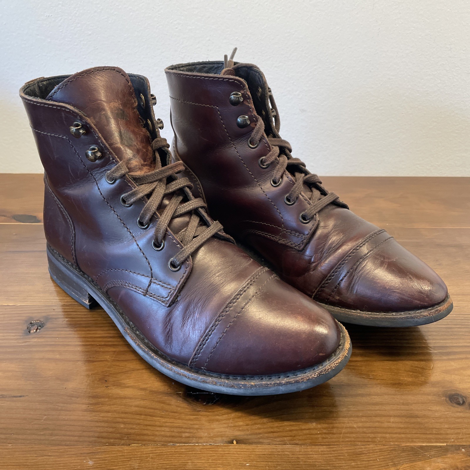 Thursday Captain Leather Boots Women 8 Brandy Ankle Cap Toe Preppy Rugged Office