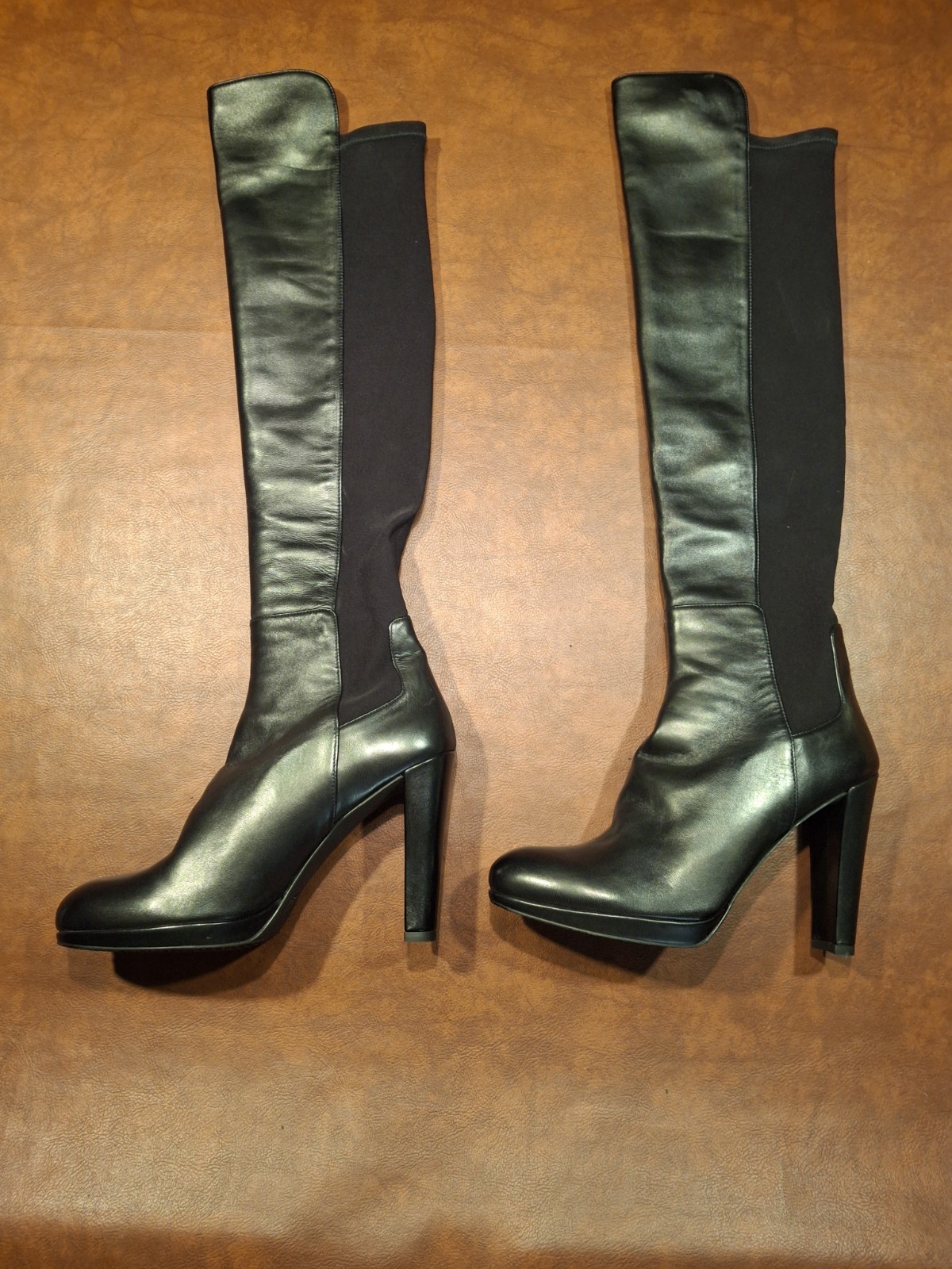 STUART WEITZMAN LEATHER OTK BOOTS 10N BLACK 50/50 STRETCH SMOOTH LEATHER SPAIN