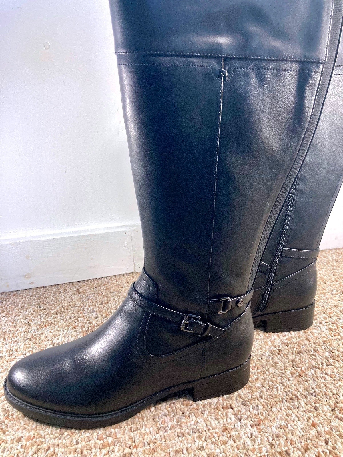 New Easy Spirit Black Tall Riding Boots Size 9 M Buckle Detail